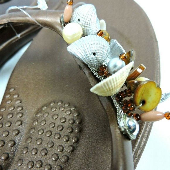 Oka B Sandals M / L Shell Brown Bronze Flip Flop - Picture 3 of 9